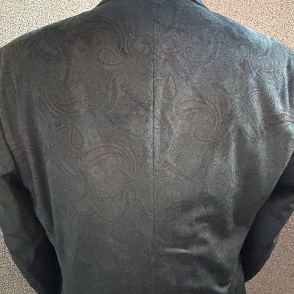Bar III Black Green Paisley Velvet Slim Fit Tuxedo Jacket 44L Formal
